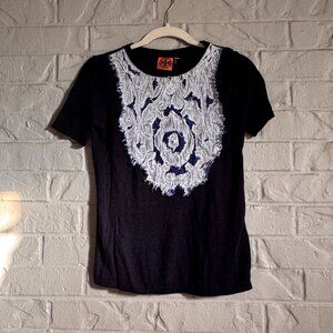 Tory Burch Navy Linen Tee - XS - Embroidered Detail!
